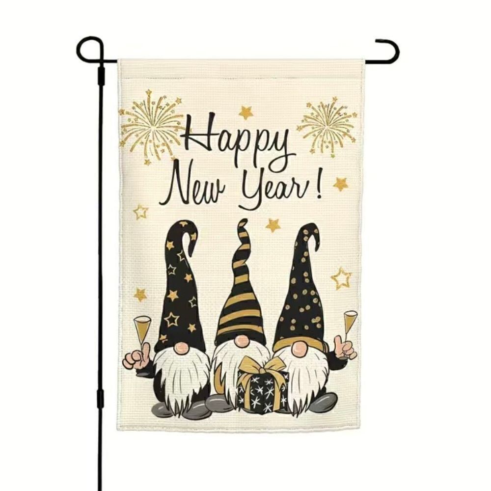 Happy New Year Garden Flag Holiday Gnome Fireworks Home Decor Brand New